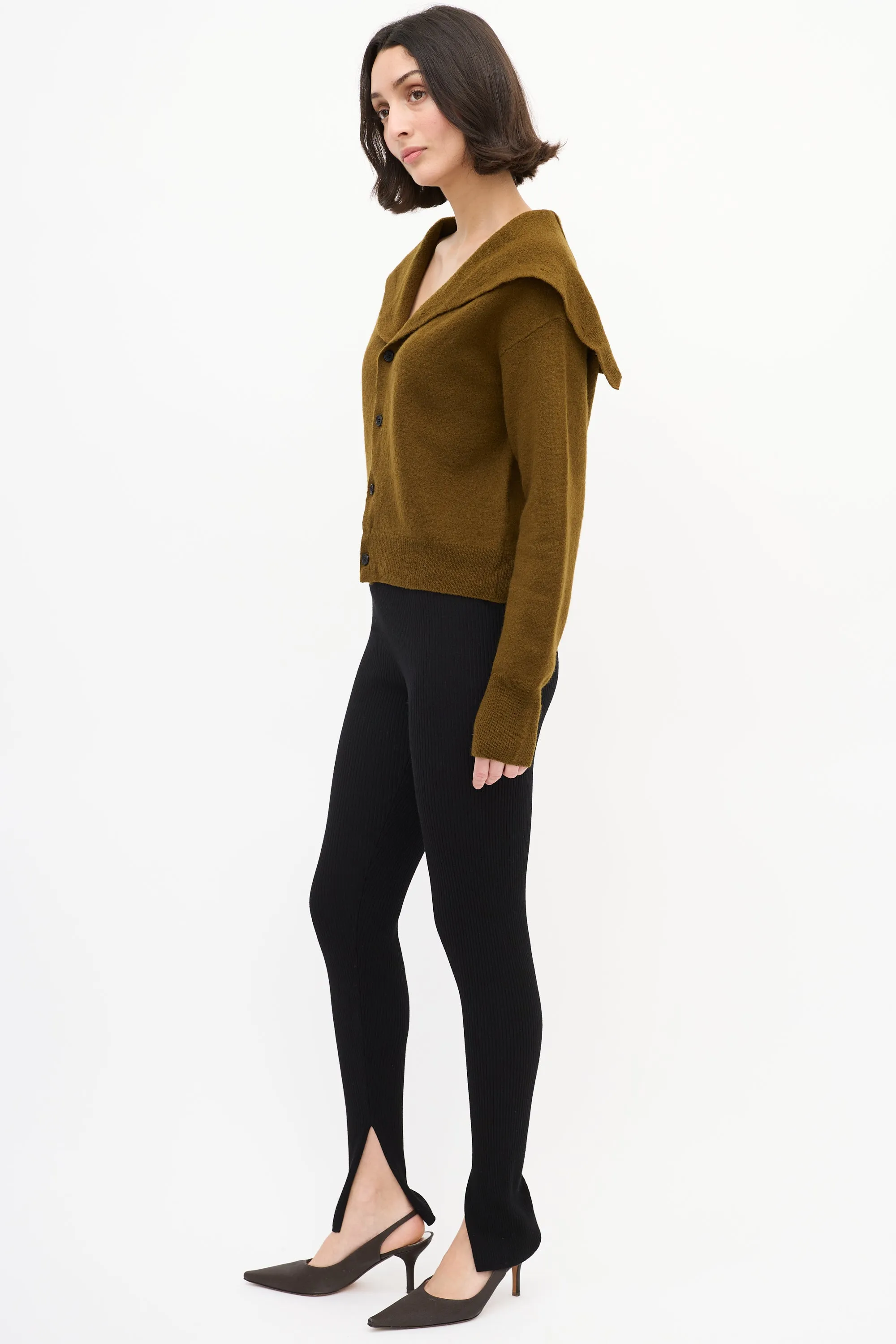 Khaki Brown Wool Sailor Cardigan