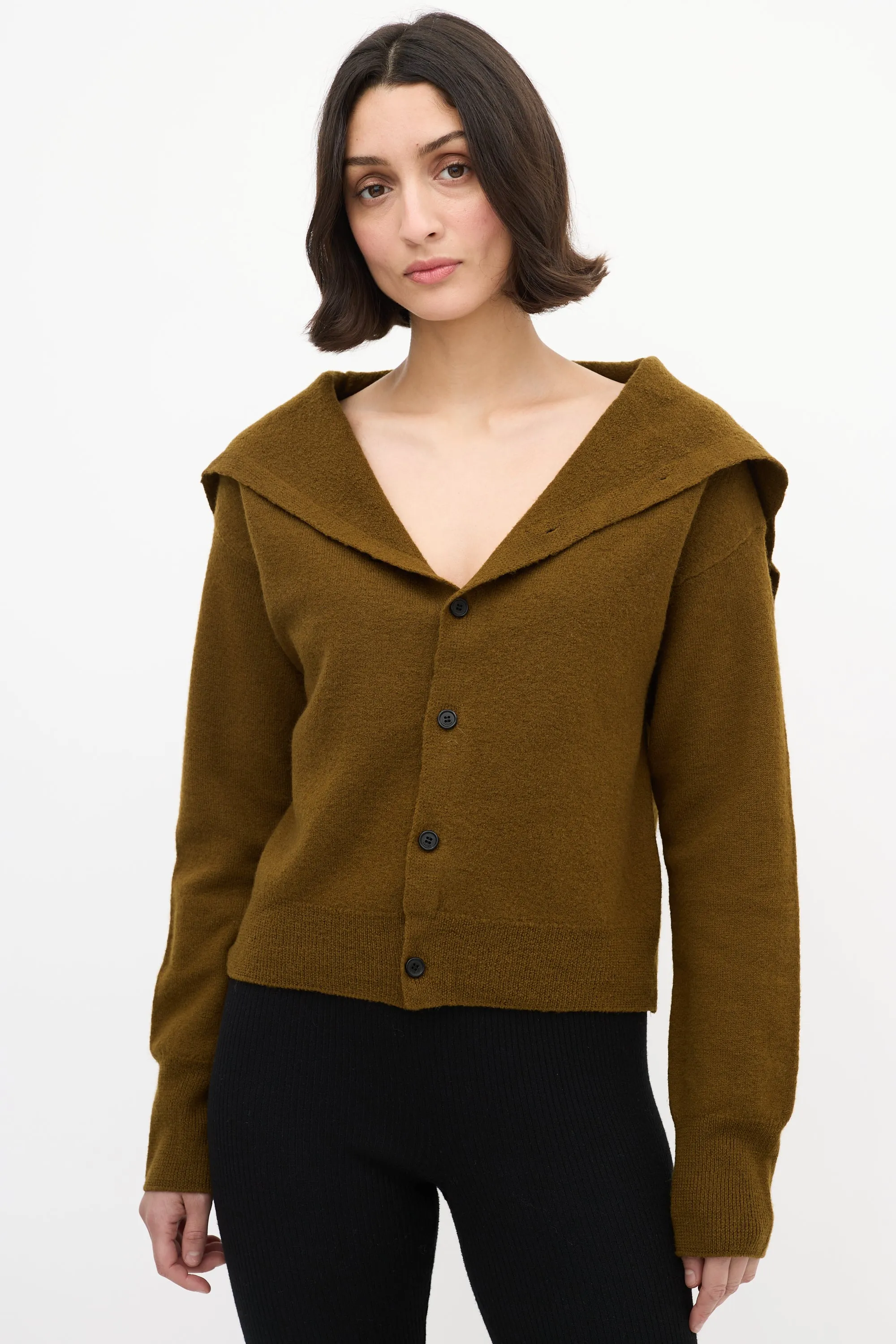 Khaki Brown Wool Sailor Cardigan
