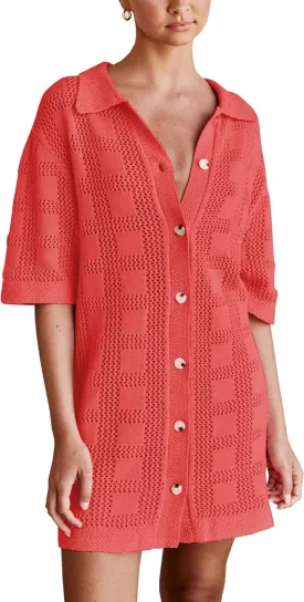 Lumister Lightweight Knit Dress Crochet Button Cover Up Bathing Suit Swimwear Knit Beach Summer Dress for Women