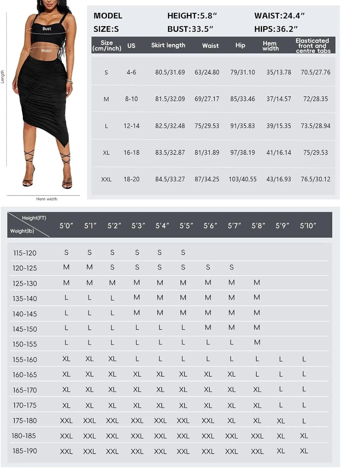 MAYFASEY Women's Ruched Pencil Skirt High Wiast Slim Bodycon Party Club Asymmetrical Long Maxi Midi Skirts