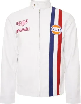 Men's Steve McQueen Le Mans Multi Colors Gulf Stripes Racing Biker Leather Jacket