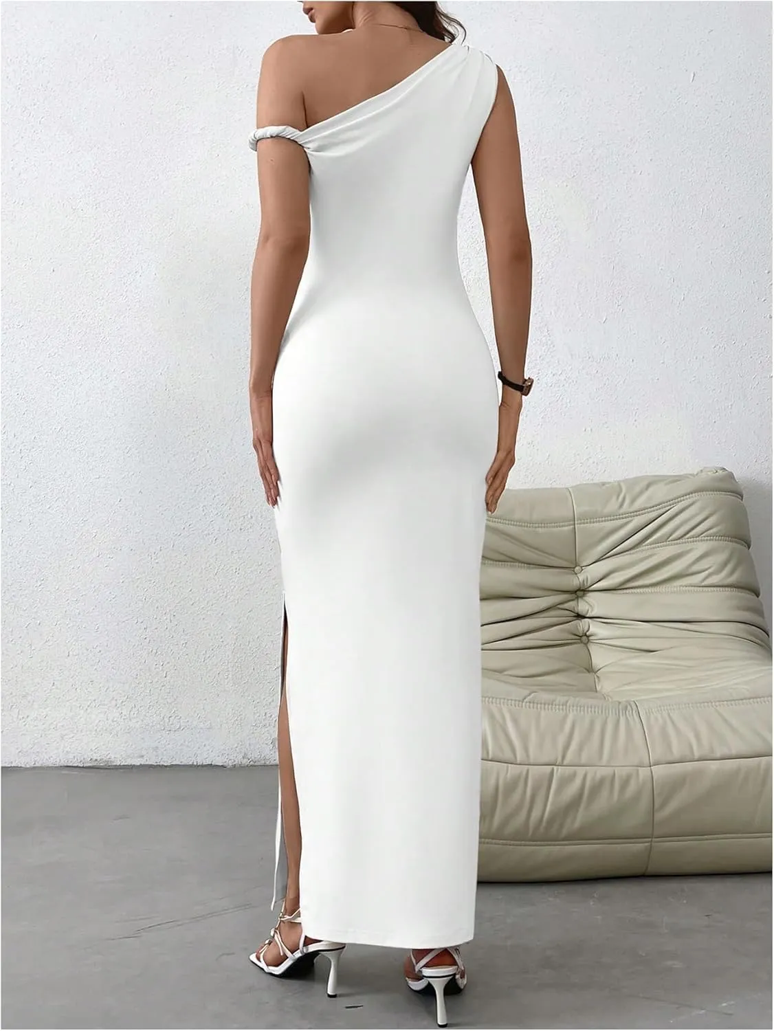 Milumia Women's One Shoulder Twisted Asymmetrical Neck Sleeveless Bodycon Maxi Dresses