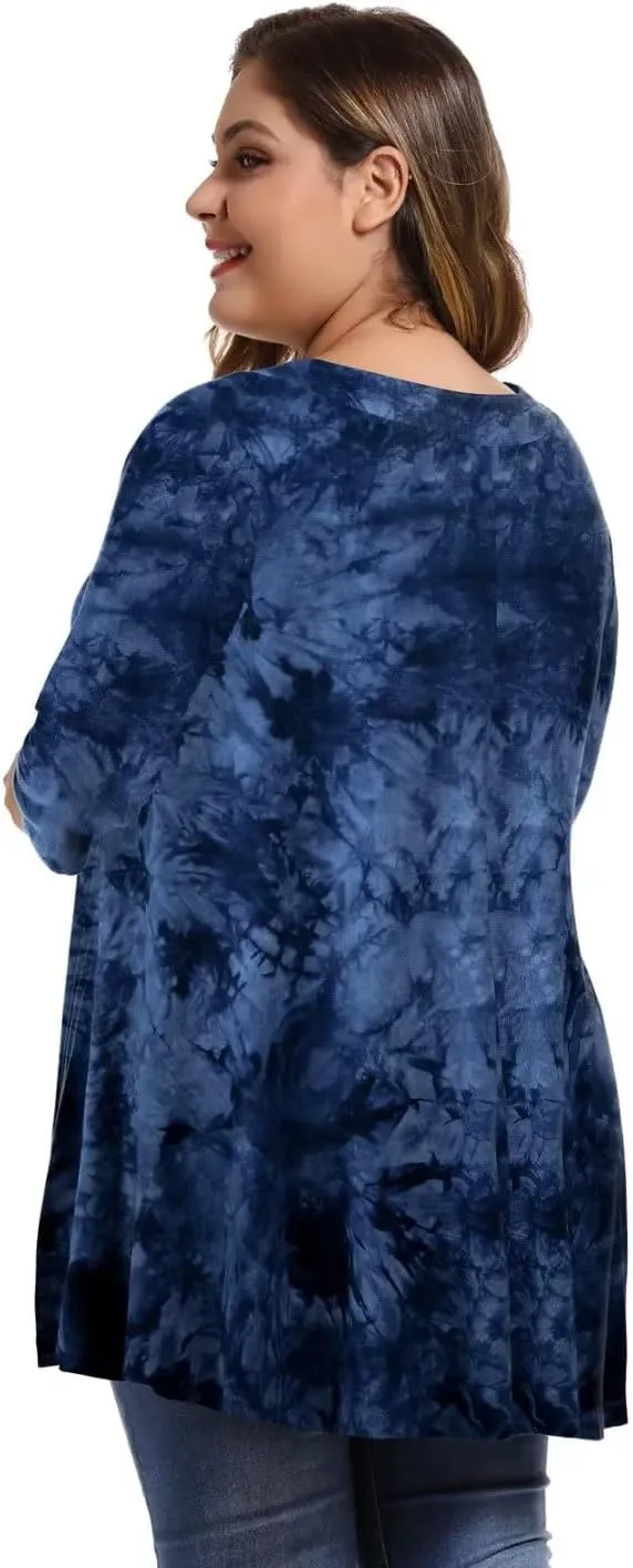 MONNURO Womens Plus Size 3/4 Sleeve V Neck Button Casual Loose Flowy Swing Tunic Tops Basic Tee Shirts for Leggings