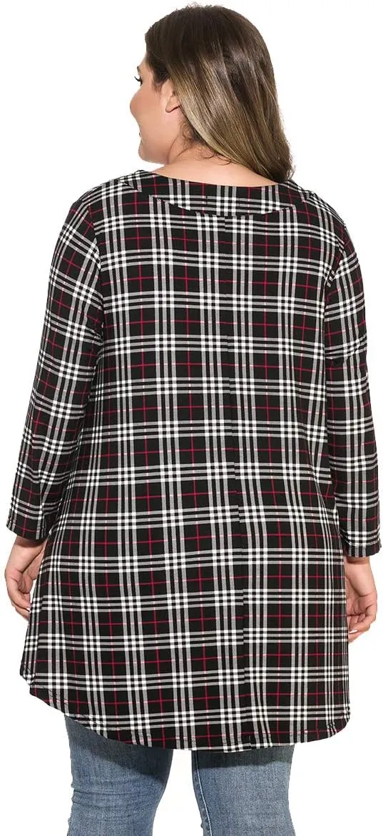 MONNURO Womens Plus Size 3/4 Sleeve V Neck Button Casual Loose Flowy Swing Tunic Tops Basic Tee Shirts for Leggings