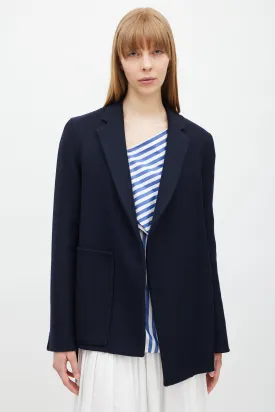 Navy Wool Belted Blazer
