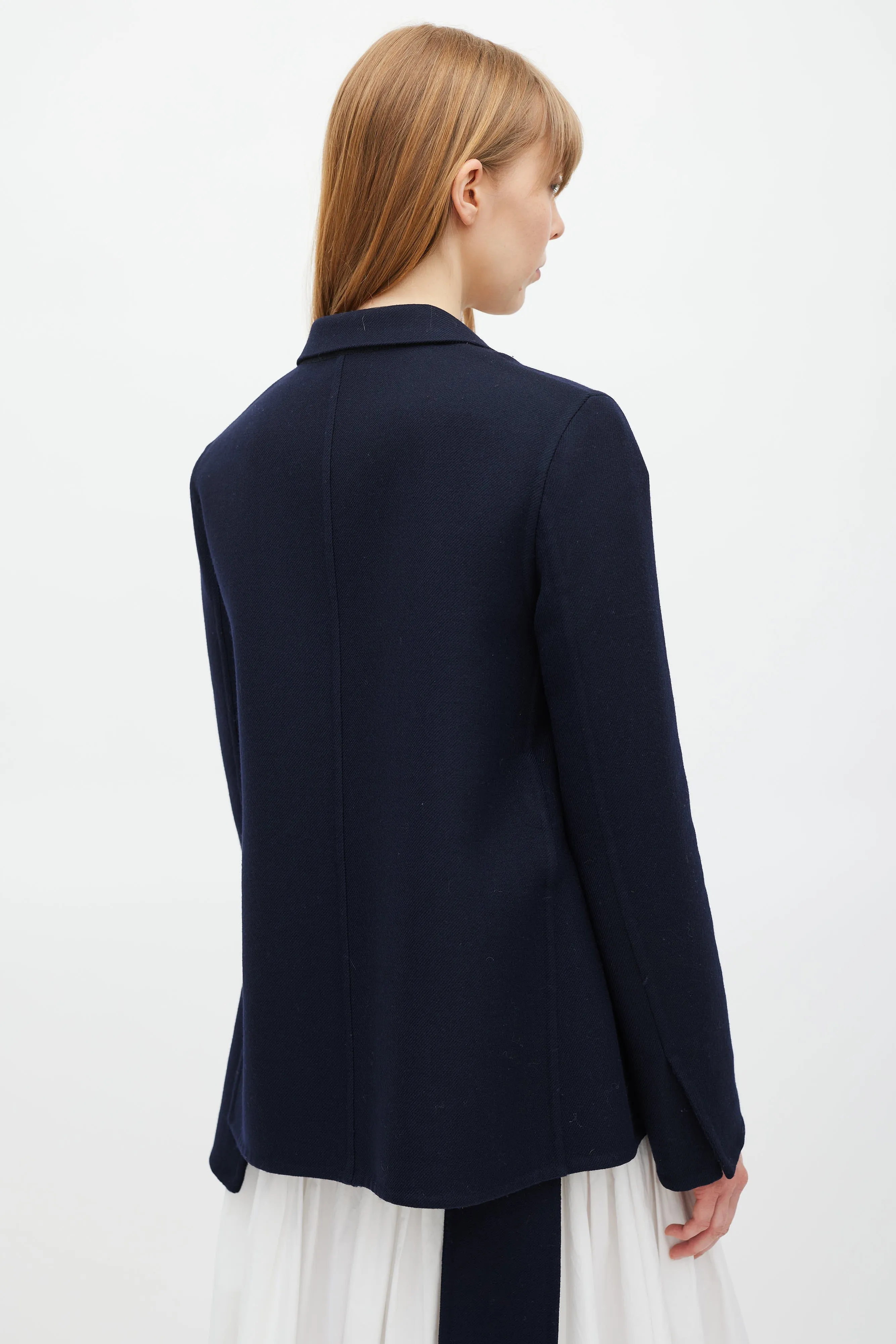 Navy Wool Belted Blazer
