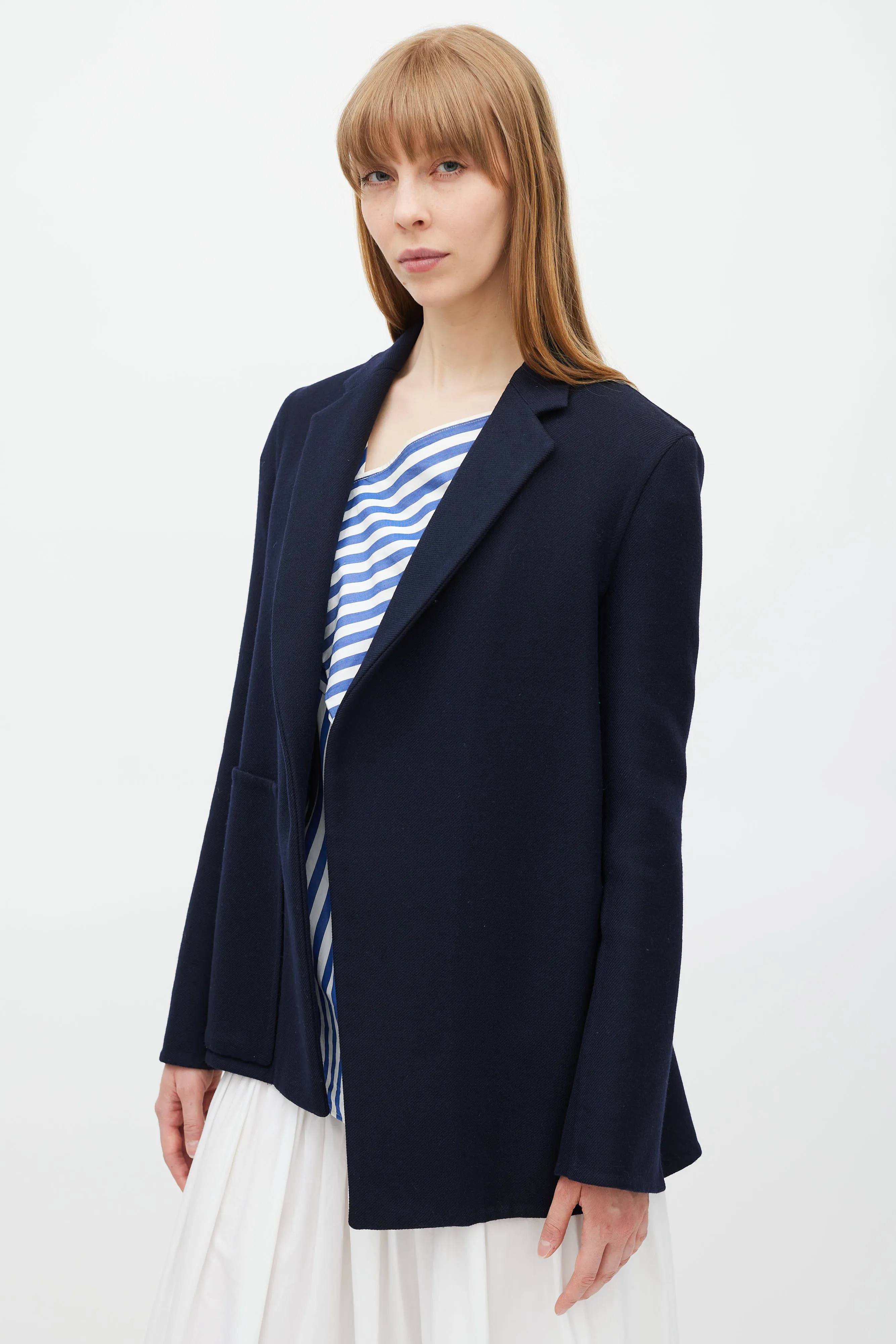 Navy Wool Belted Blazer