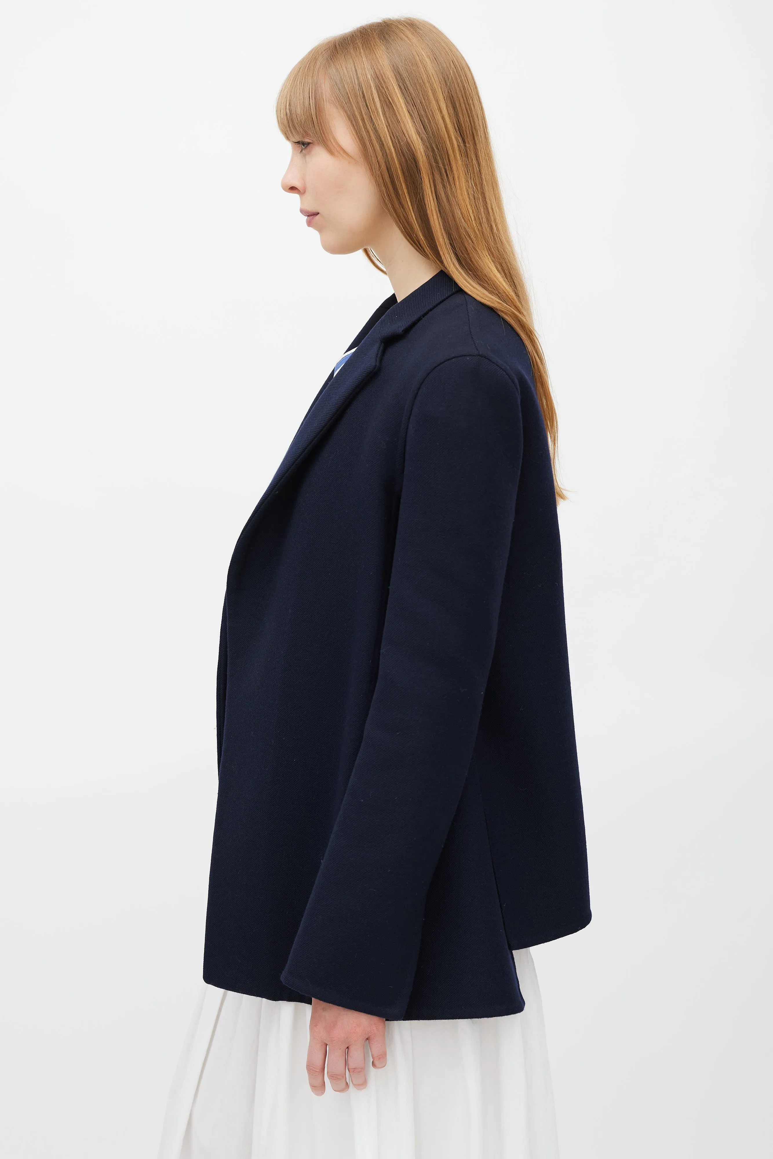 Navy Wool Belted Blazer