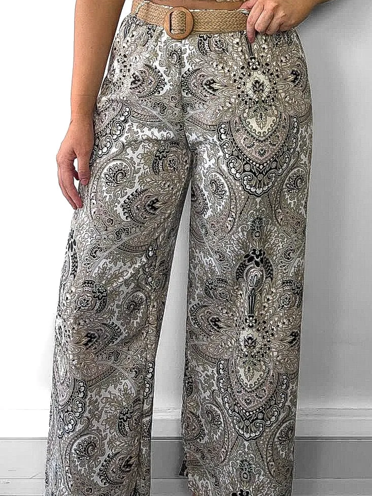 Paisley Print Belted Trousers