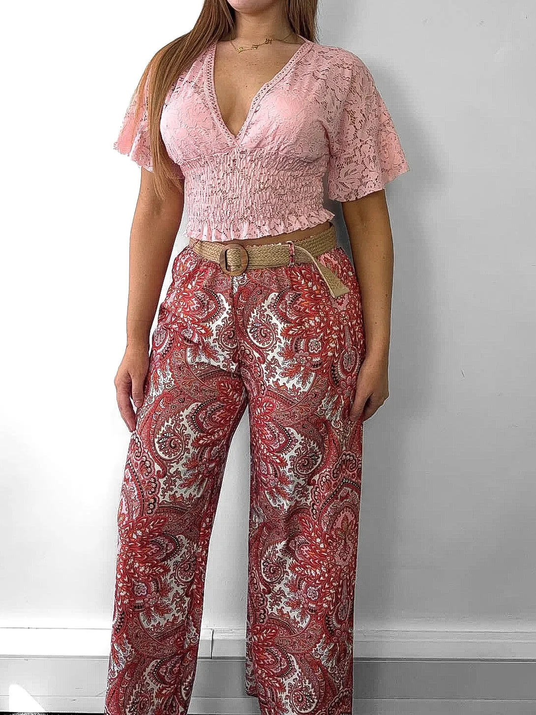 Paisley Print Belted Trousers