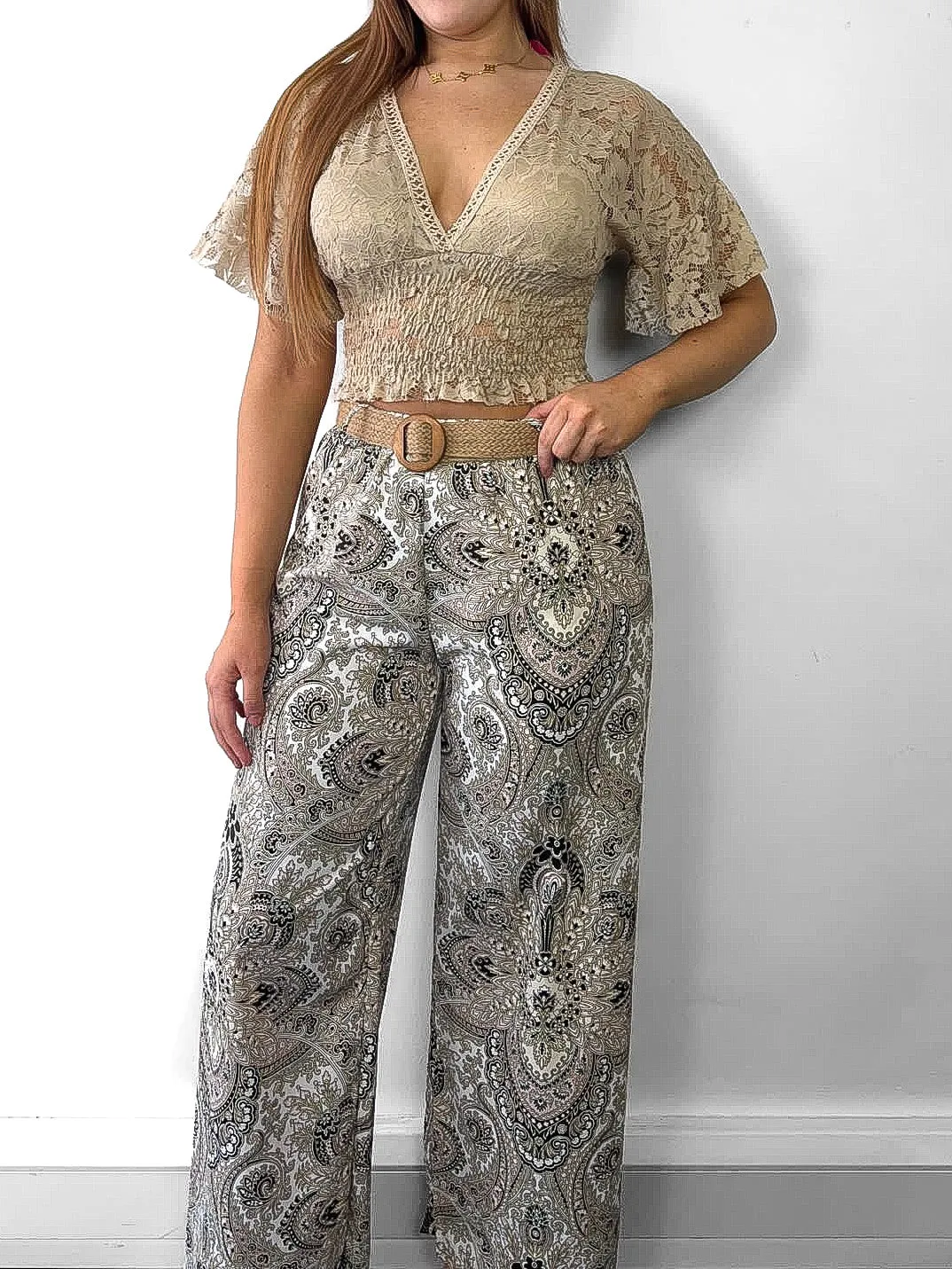 Paisley Print Belted Trousers