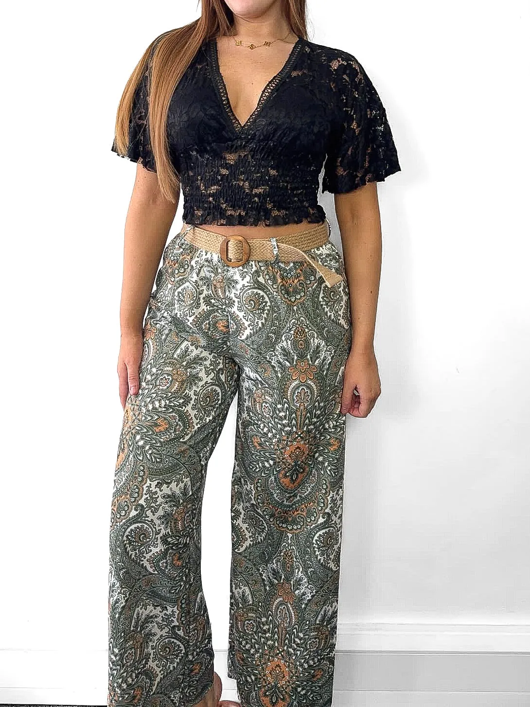 Paisley Print Belted Trousers