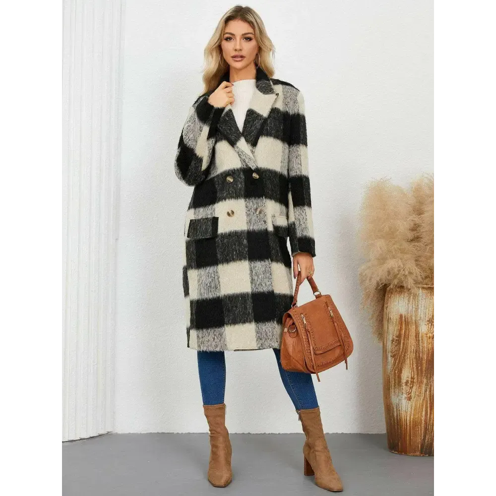 Plaid Double-Breasted Coat for Timeless Luxury Fashion for Woman