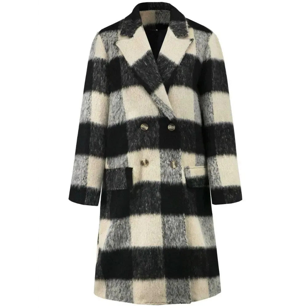 Plaid Double-Breasted Coat for Timeless Luxury Fashion for Woman