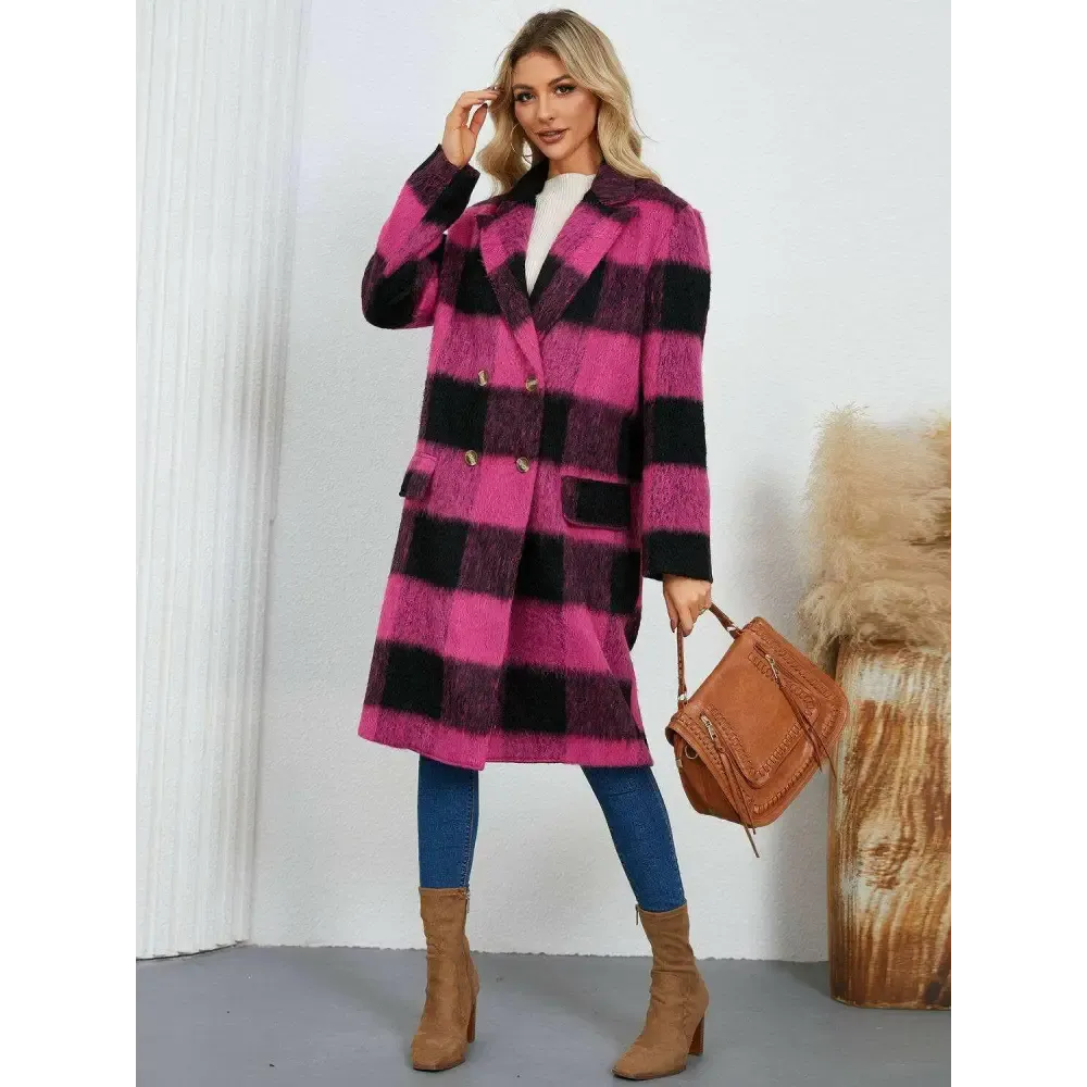 Plaid Double-Breasted Coat for Timeless Luxury Fashion for Woman