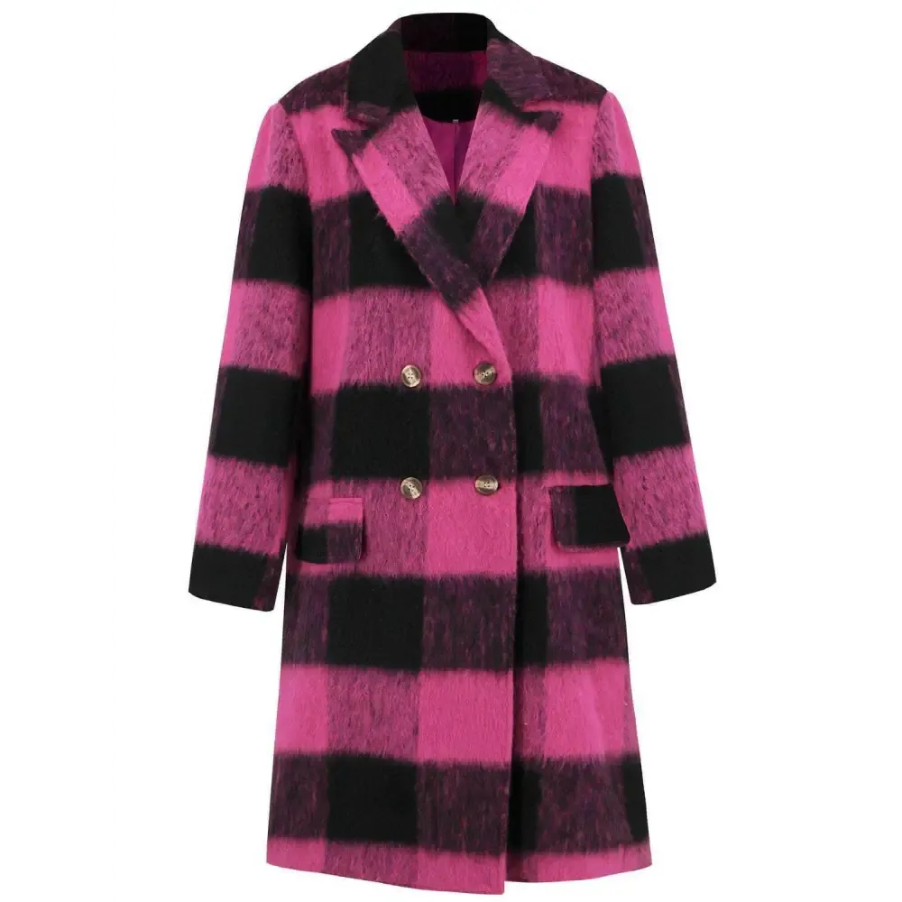 Plaid Double-Breasted Coat for Timeless Luxury Fashion for Woman