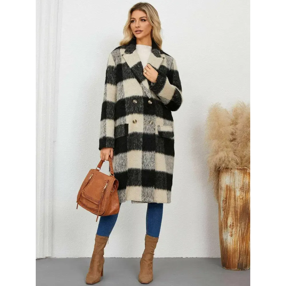 Plaid Double-Breasted Coat for Timeless Luxury Fashion for Woman