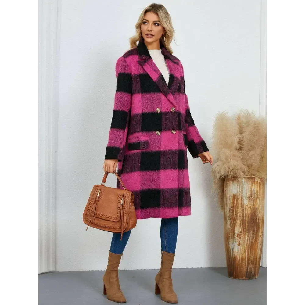 Plaid Double-Breasted Coat for Timeless Luxury Fashion for Woman