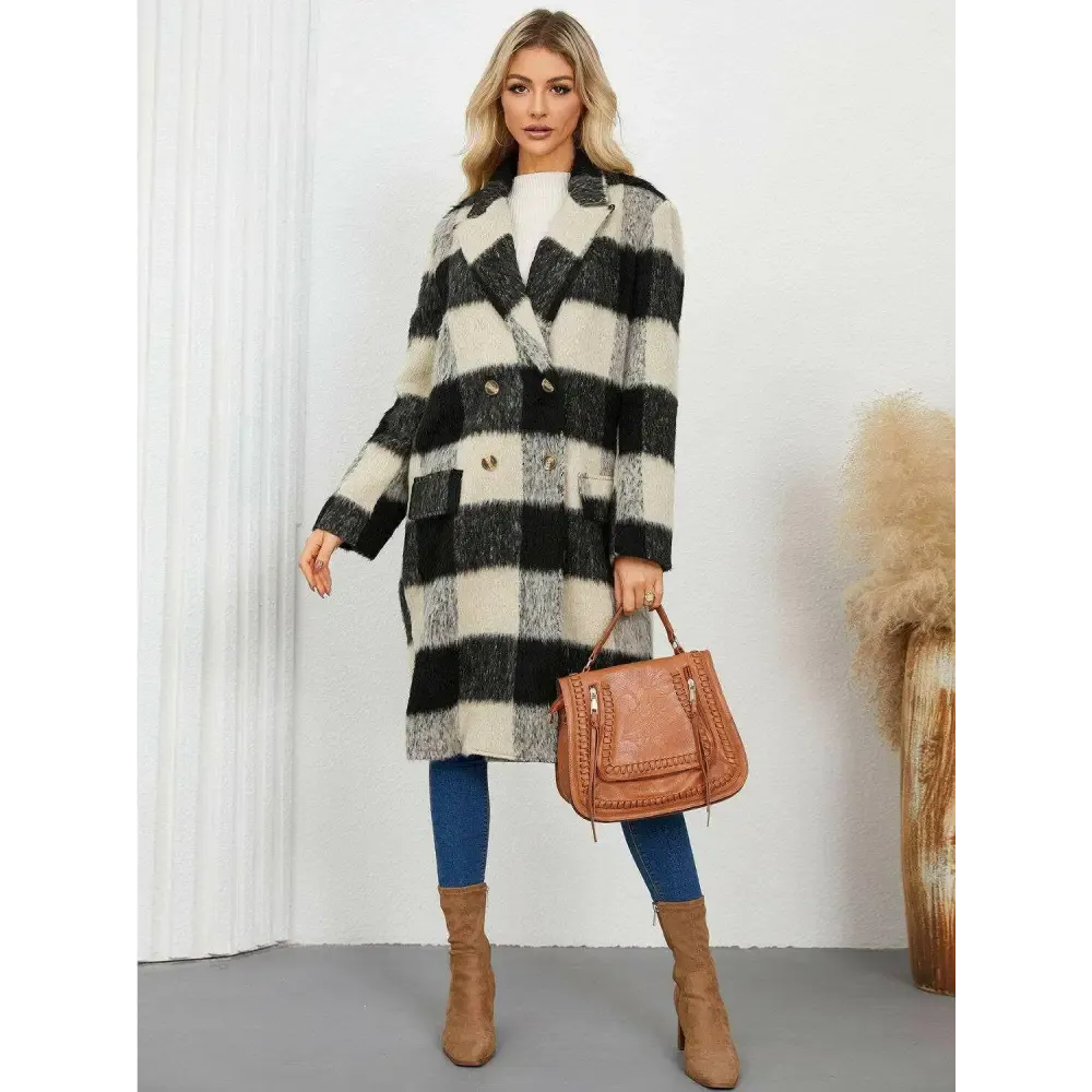 Plaid Double-Breasted Coat for Timeless Luxury Fashion for Woman