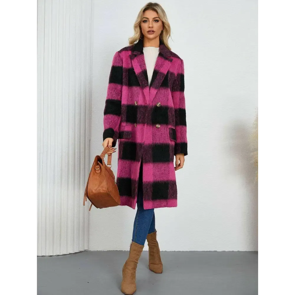 Plaid Double-Breasted Coat for Timeless Luxury Fashion for Woman