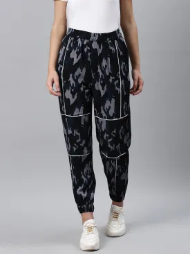 plusS Women Trendy Teal Blue and Grey Camouflage Print Joggers
