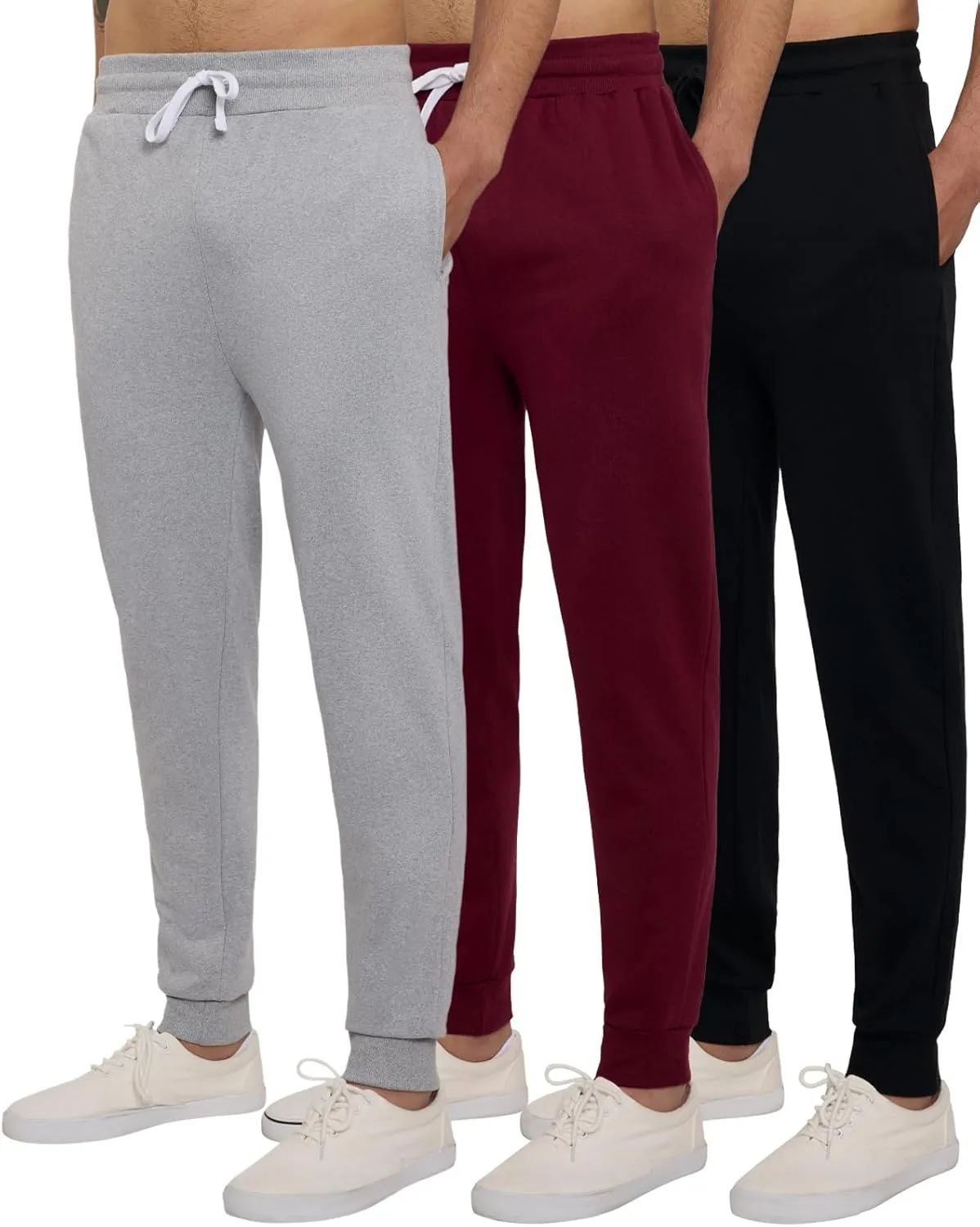 Real Essentials 3 Pack: Men's Tech Fleece Ultra-Soft Jogger Athletic Sweatpants with Pockets (Available in Big & Tall)