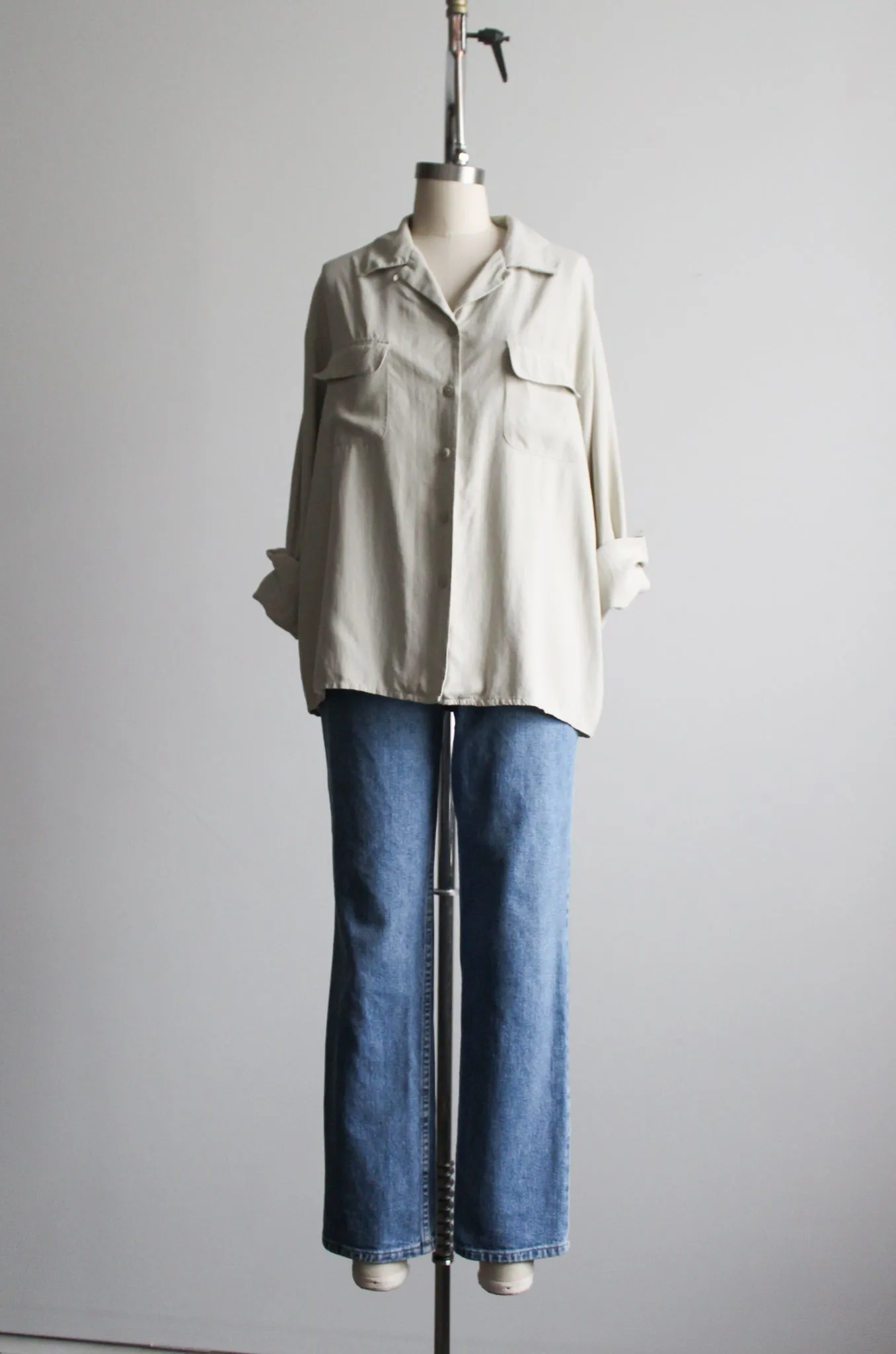 sagegray silk blouse