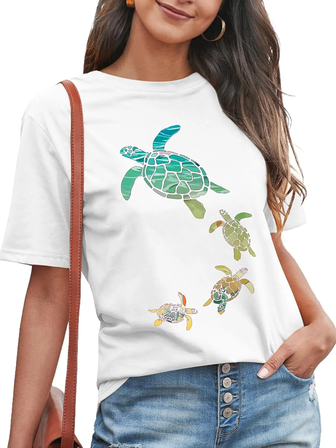 Sea Turtle Shirt for Women: Funny Animal Print Tee Ocean Life T Shirt Hawaiian Vacation Summer Tops