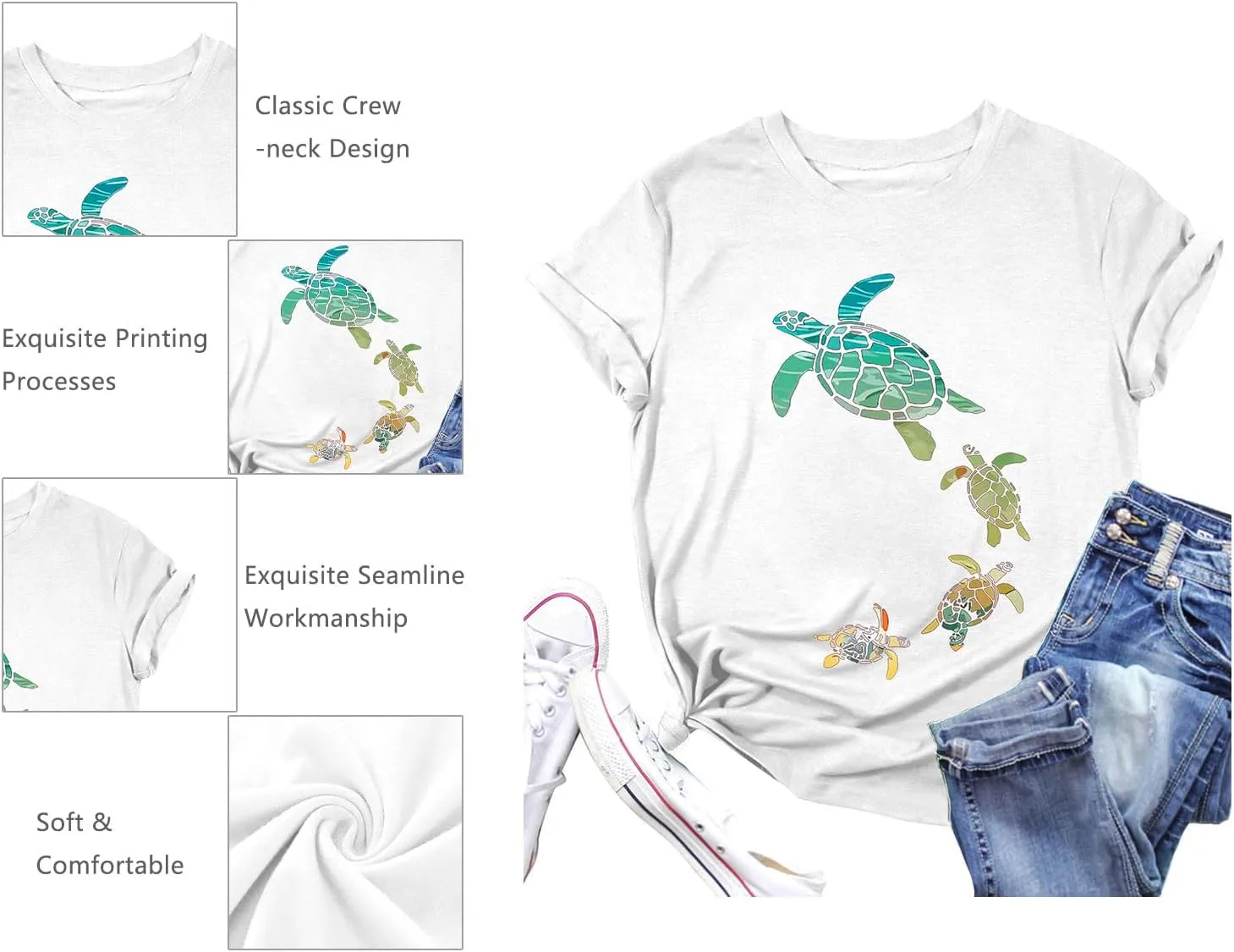Sea Turtle Shirt for Women: Funny Animal Print Tee Ocean Life T Shirt Hawaiian Vacation Summer Tops