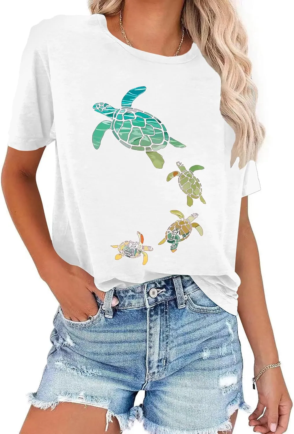 Sea Turtle Shirt for Women: Funny Animal Print Tee Ocean Life T Shirt Hawaiian Vacation Summer Tops