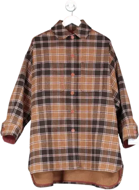See by Chloé Brown Checked Wool-blend Flannel Shirt Jacket UK S