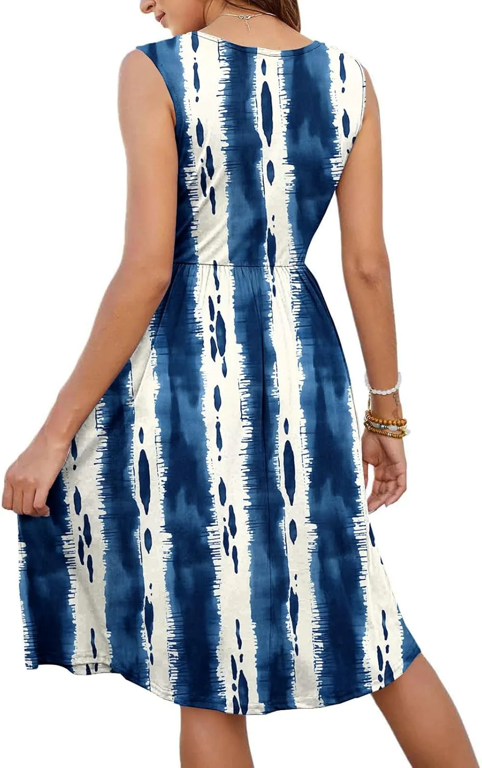 Summer Dress for Women Sleeveless Floral Beach Sundress Casual High Waist A-Line Midi Tank Dresses with Pockets