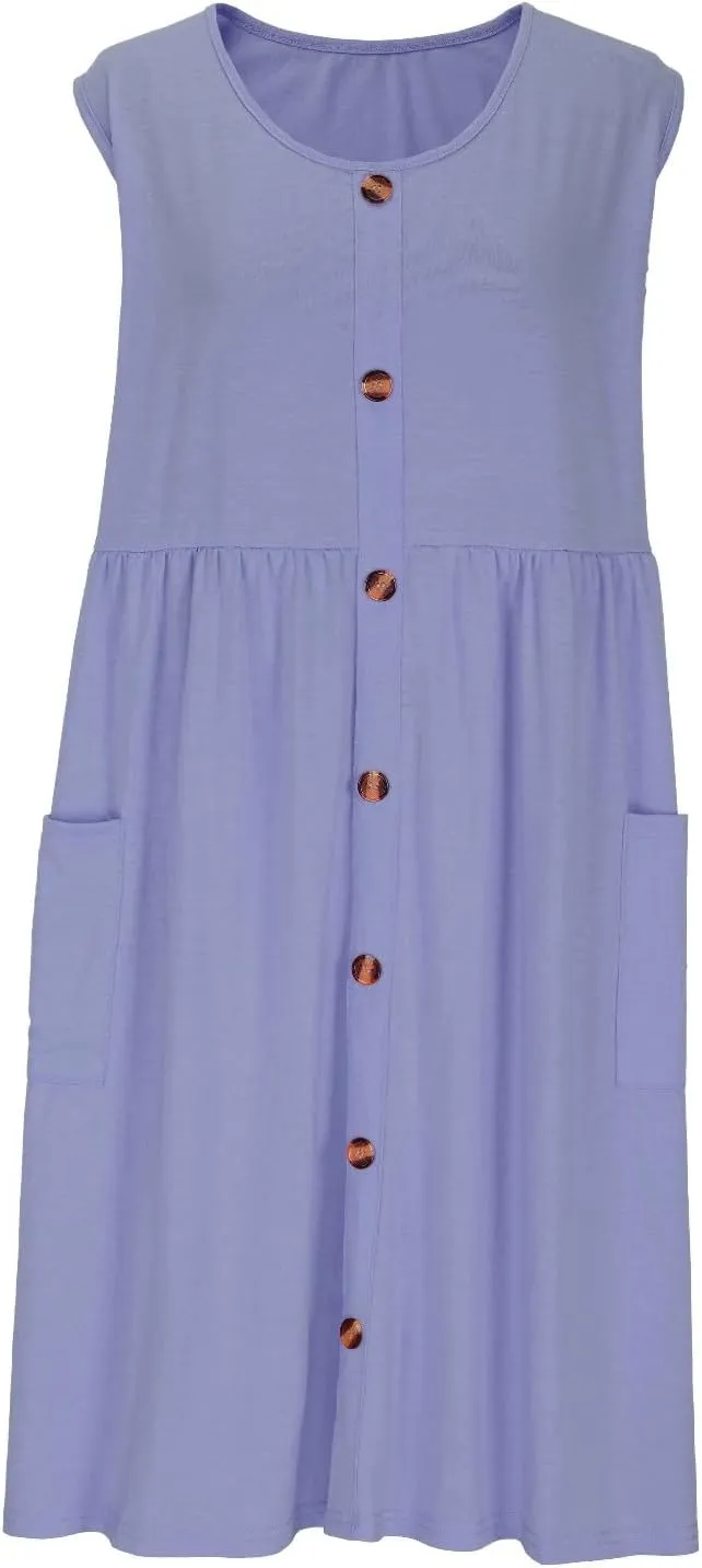 Summer Dress for Women Sleeveless Floral Beach Sundress Casual High Waist A-Line Midi Tank Dresses with Pockets