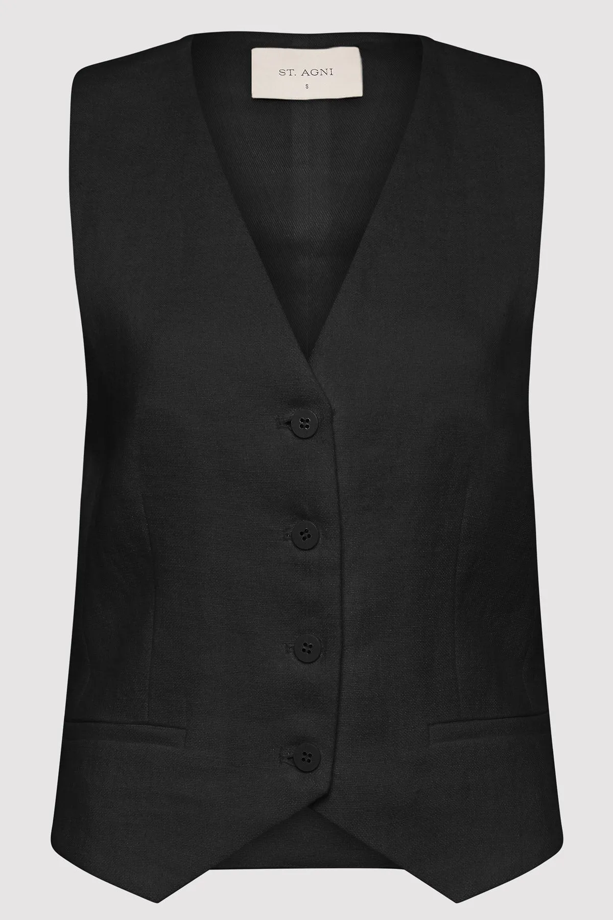 Tailored Linen Vest - Black