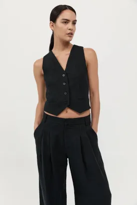Tailored Linen Vest - Black