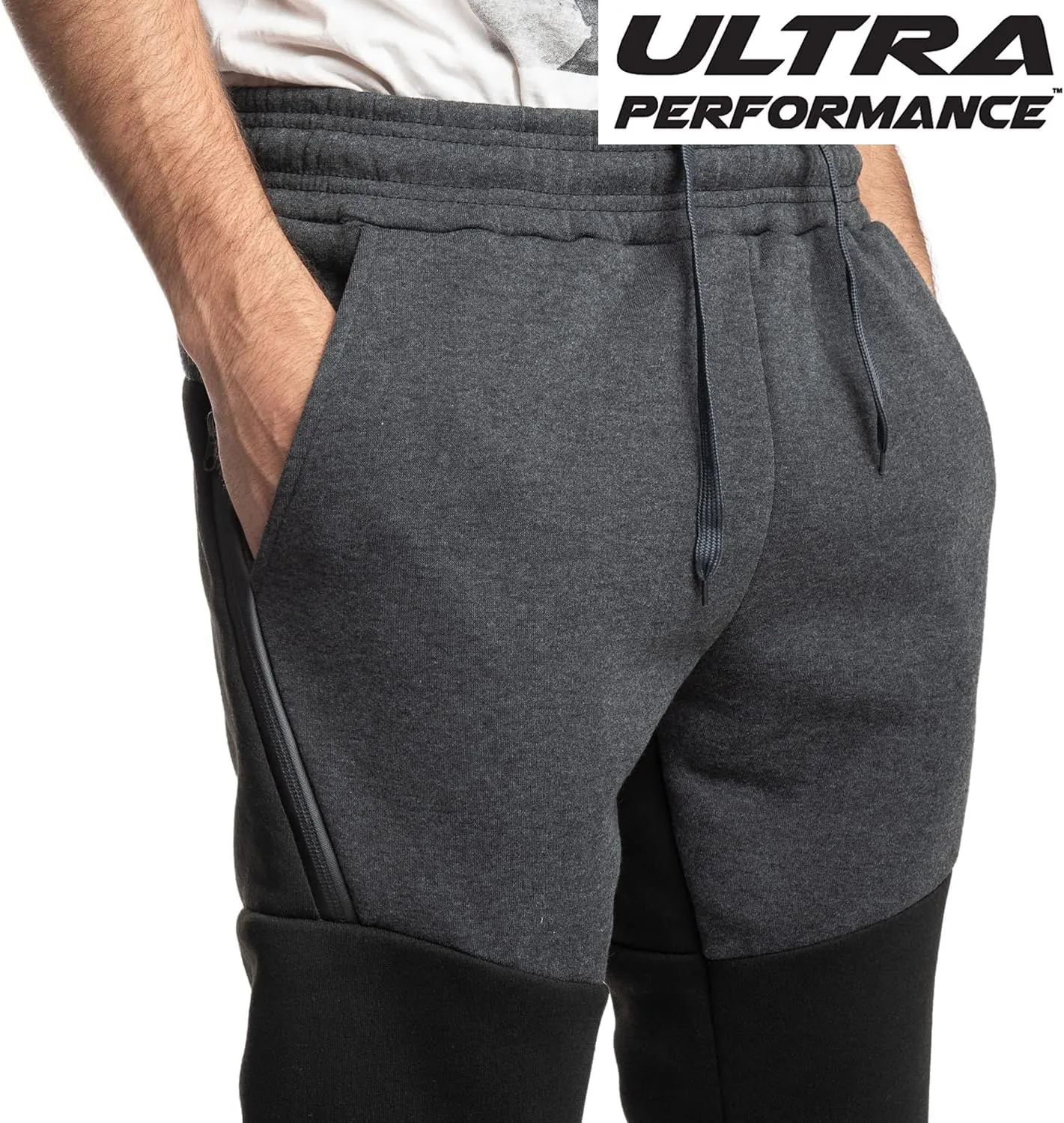 Ultra Performance 3 Pack Fleece Active Tech Joggers for Men, Mens Sweatpants with Zipper Pockets