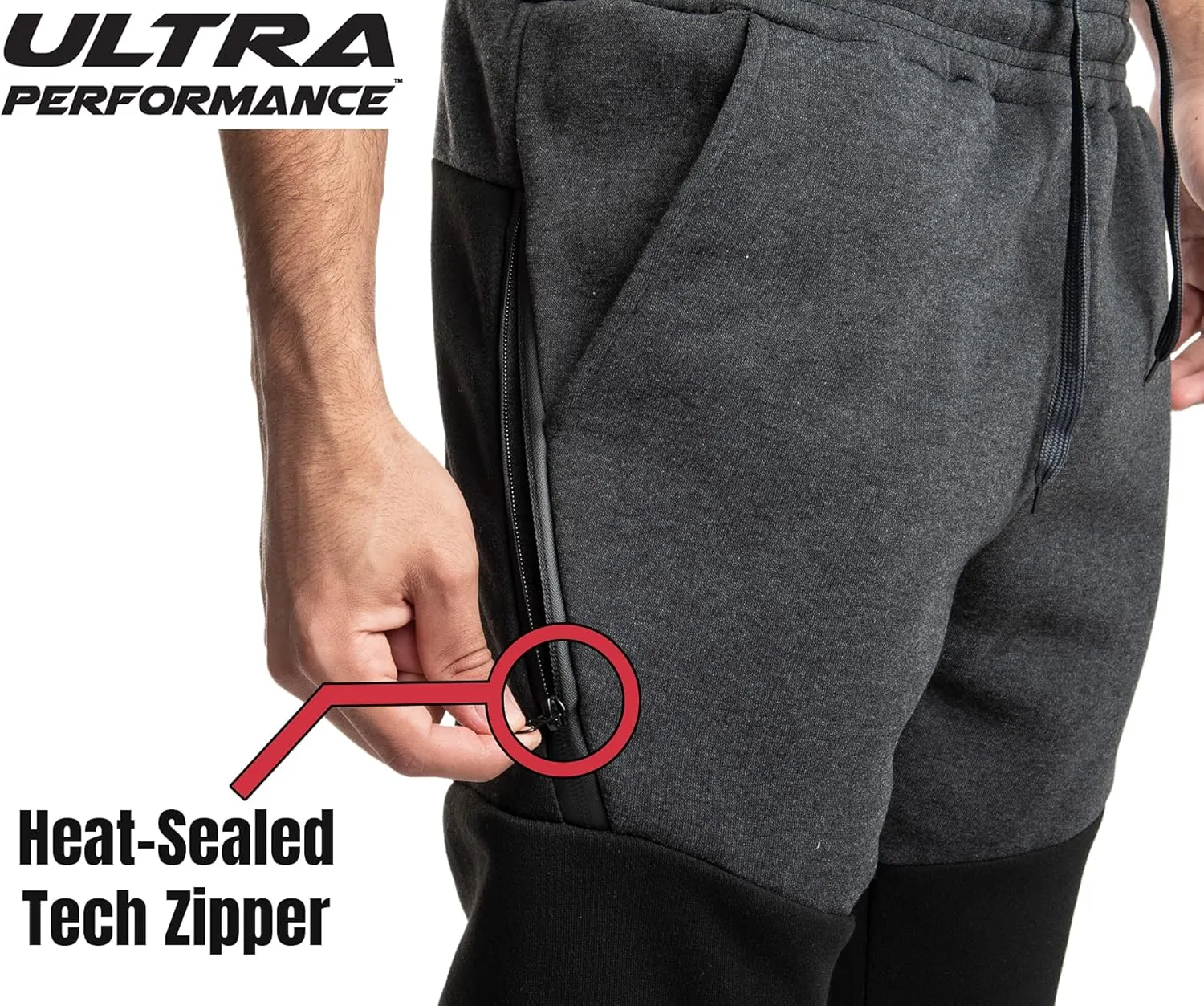 Ultra Performance 3 Pack Fleece Active Tech Joggers for Men, Mens Sweatpants with Zipper Pockets