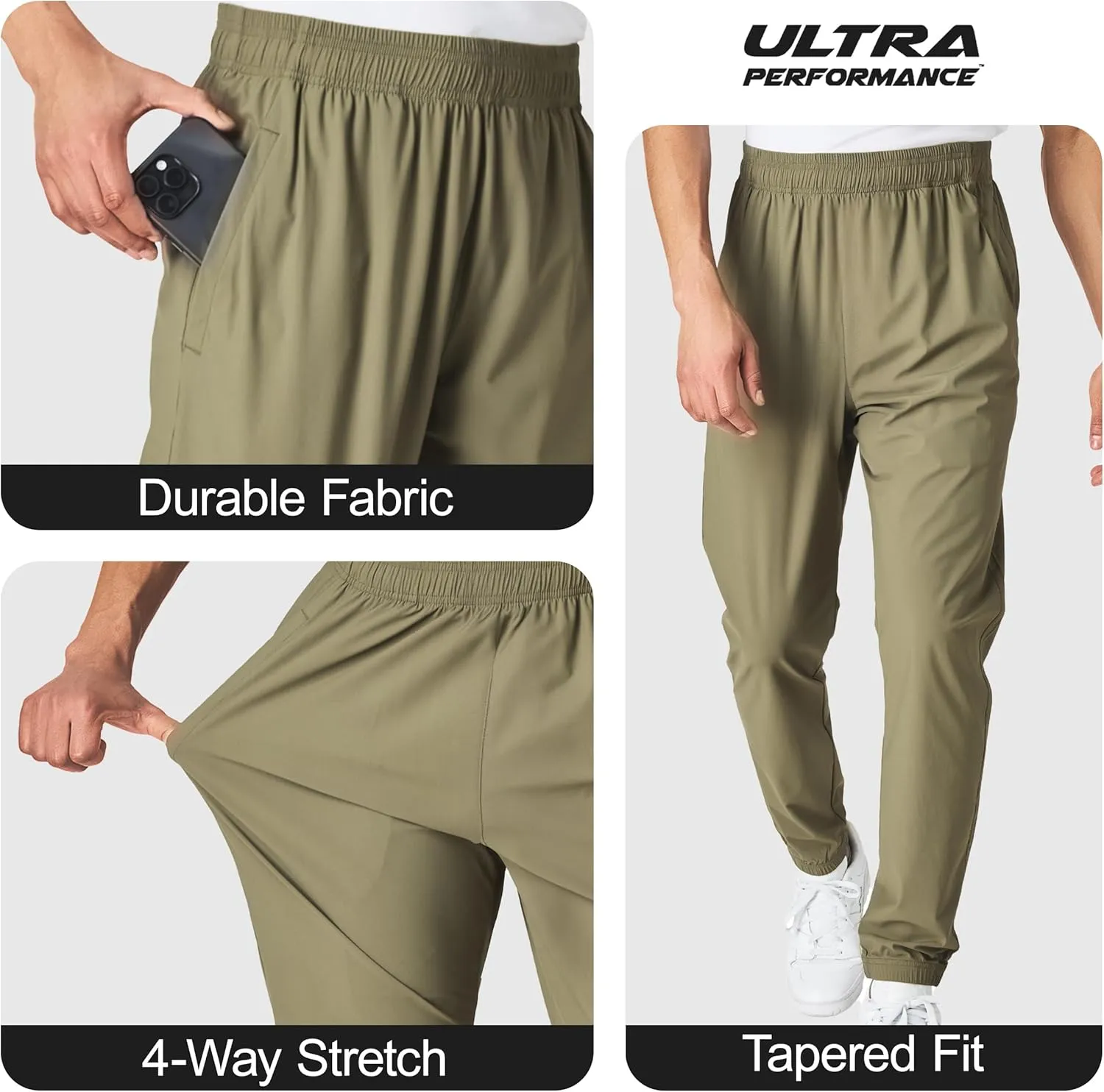 Ultra Performance Men's Athletic Jogger Pants  Stretch Nylon Gym Pants, Active Workout Joggers with Pockets for Men