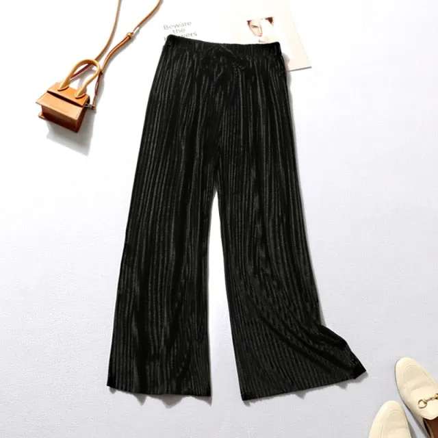 Velvety Wide Leg Casual Trousers
