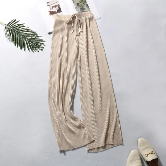 Velvety Wide Leg Casual Trousers
