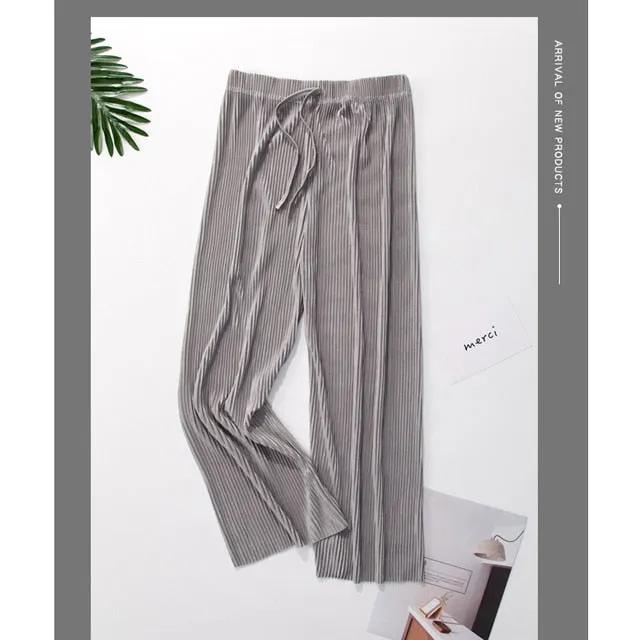 Velvety Wide Leg Casual Trousers