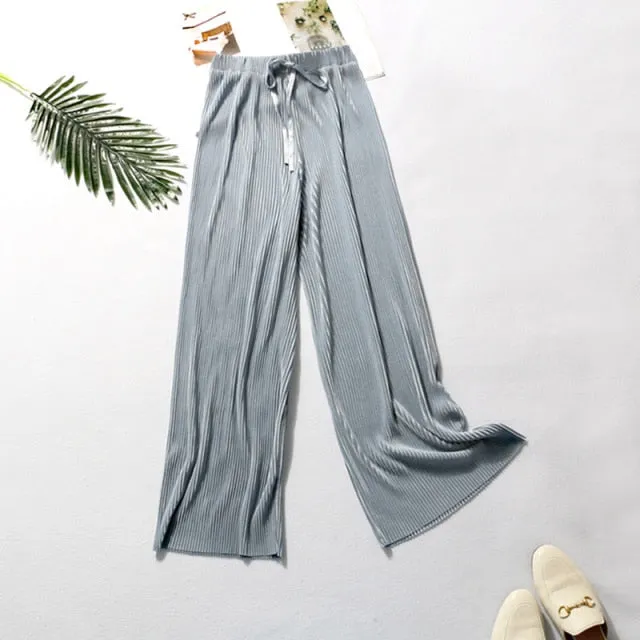 Velvety Wide Leg Casual Trousers
