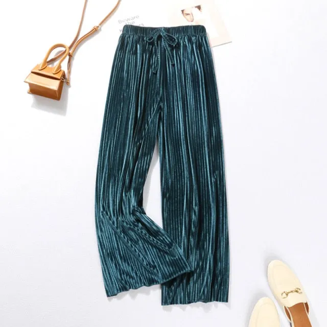 Velvety Wide Leg Casual Trousers