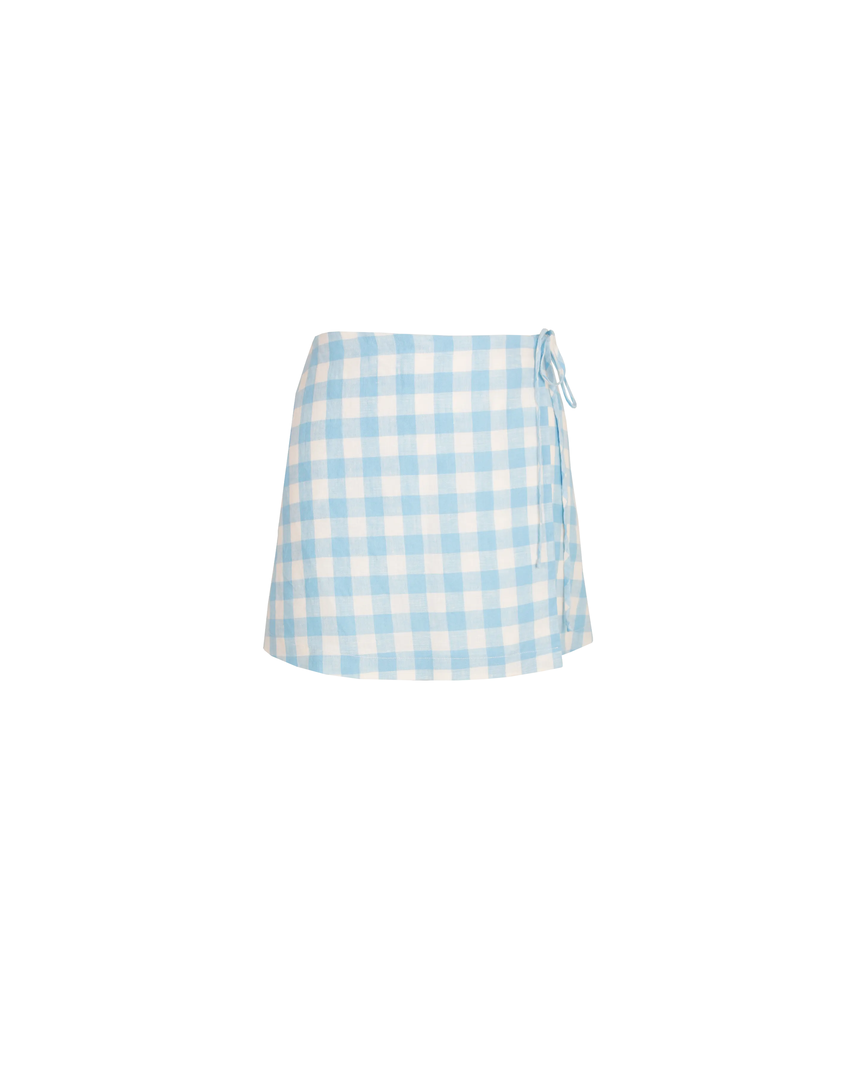 VIDA LINEN MINI SKIRT BLUE LINEN GINGHAM
