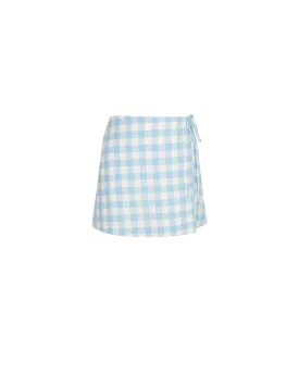 VIDA LINEN MINI SKIRT BLUE LINEN GINGHAM
