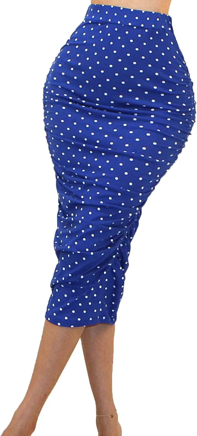 Vivicastle Women's USA Ruched Frill Ruffle High Waist Pencil Mid-Calf Skirt