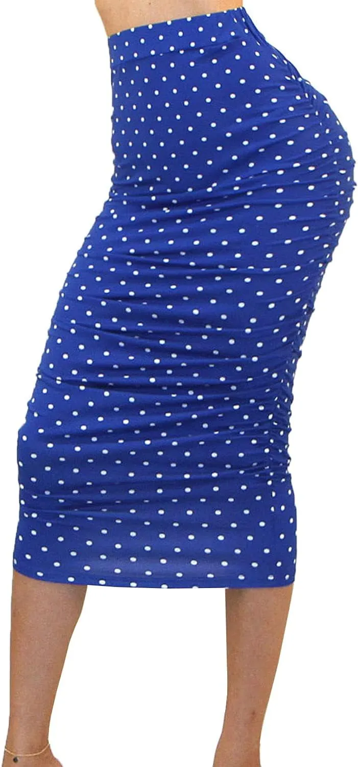 Vivicastle Women's USA Ruched Frill Ruffle High Waist Pencil Mid-Calf Skirt