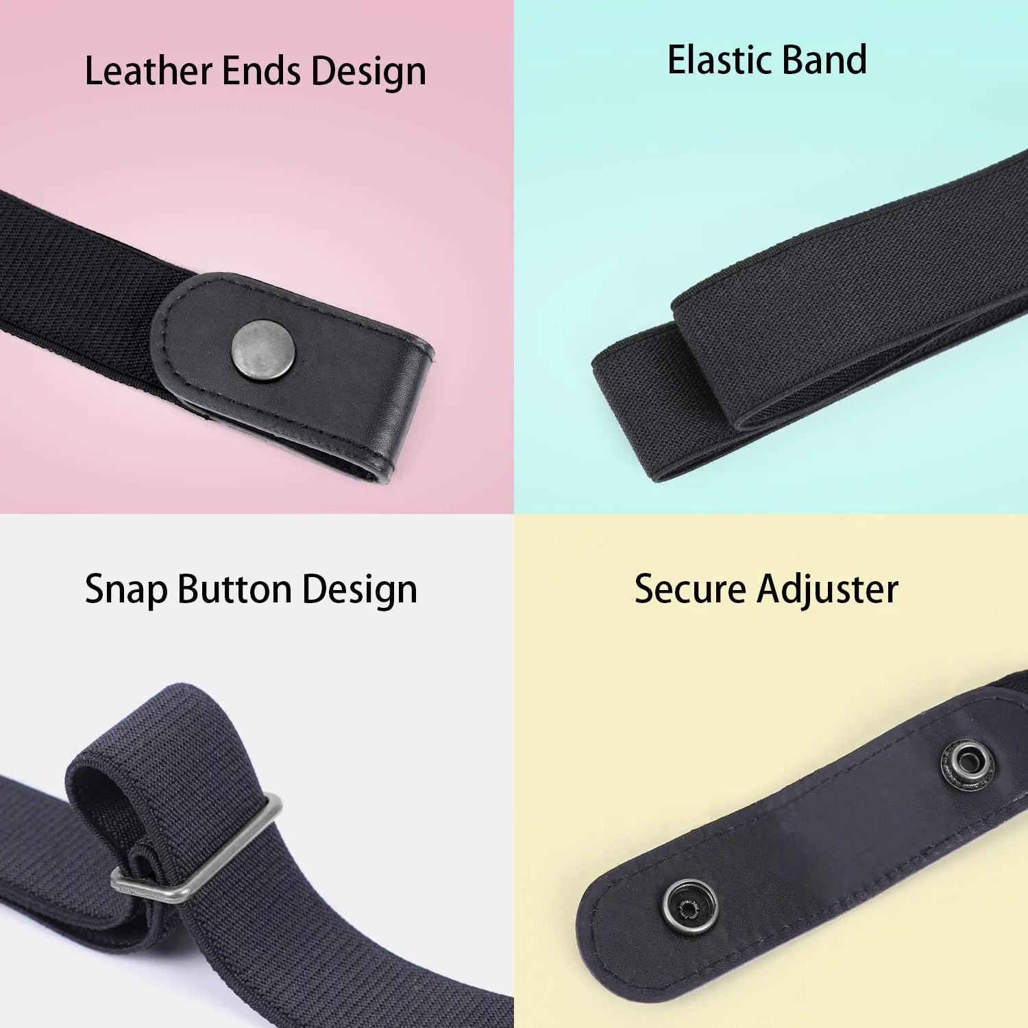 WHIPPY 3 Pieces 4 Pieces Buckle Free Adjustable Women Belt, No Buckle Invisible Elastic Belt for Jeans Pants