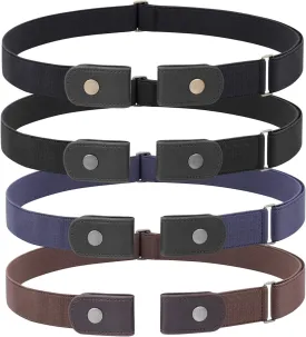 WHIPPY 3 Pieces 4 Pieces Buckle Free Adjustable Women Belt, No Buckle Invisible Elastic Belt for Jeans Pants