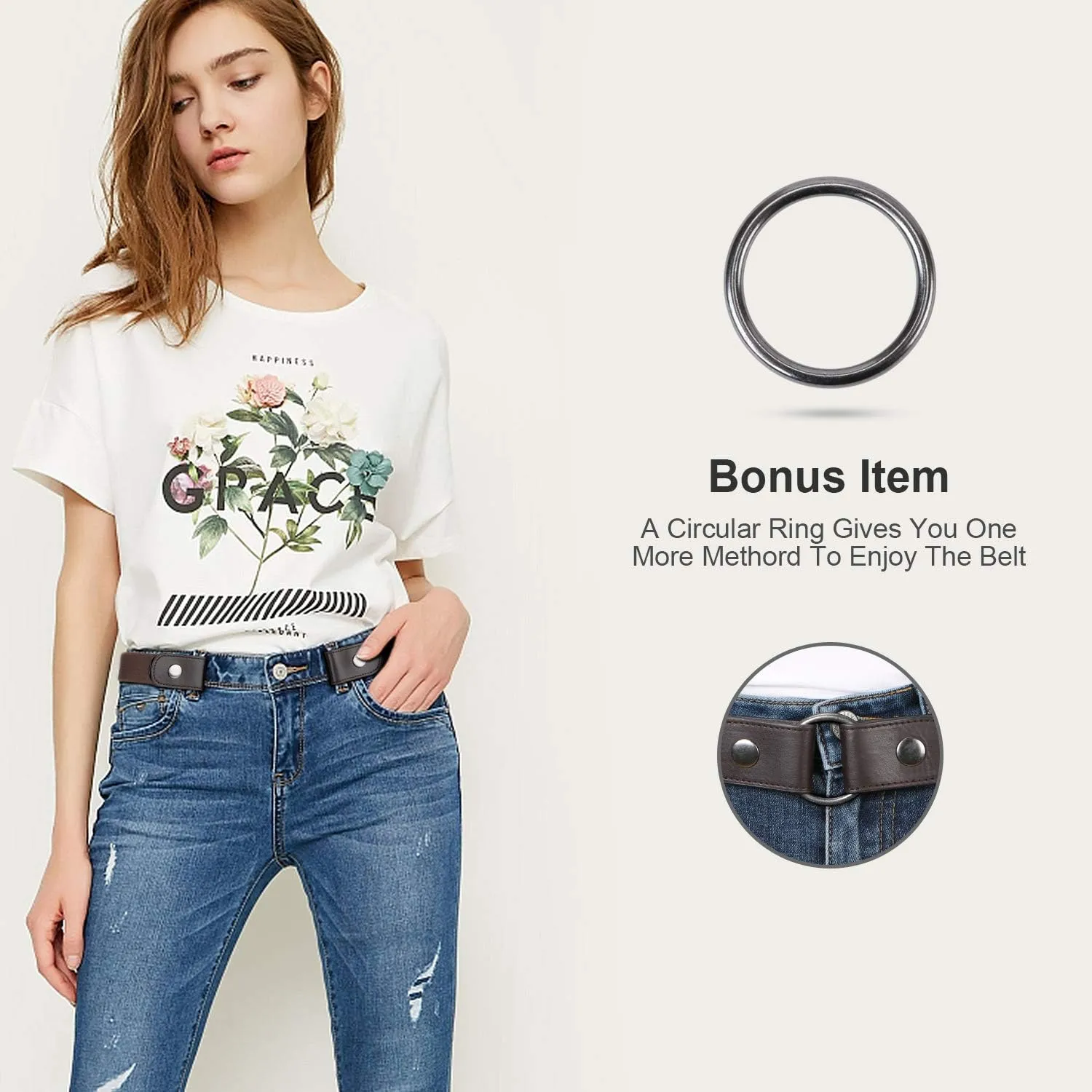 WHIPPY 3 Pieces 4 Pieces Buckle Free Adjustable Women Belt, No Buckle Invisible Elastic Belt for Jeans Pants